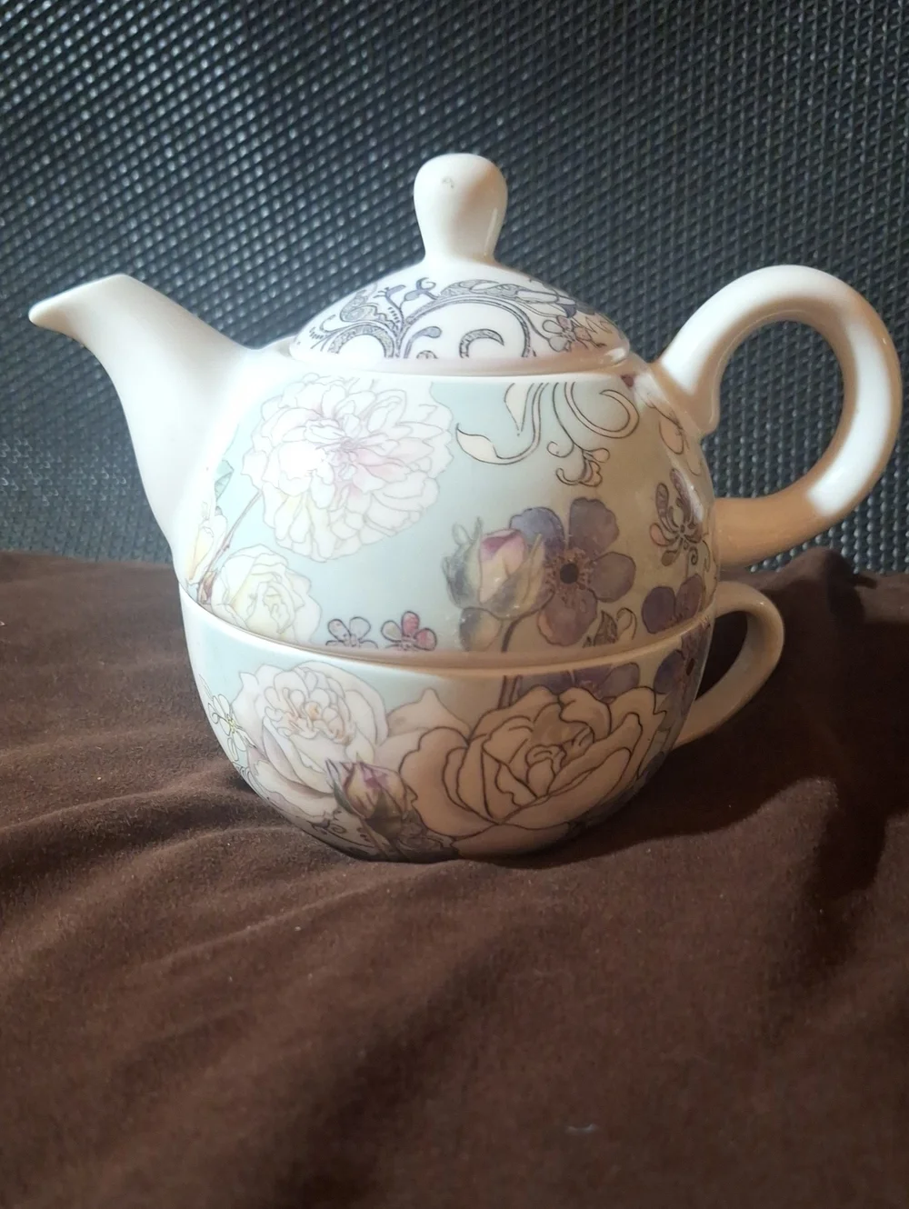 Floral Porcelain Tea for One Set in Light Blue and White